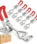 Quick Catch Toggle Latch Set For Cabinet Doors Adjustable Hasp Lock shown on toolbox with red handle and clamp set