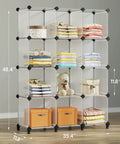 Closet Organizer 12 Cube Storage System With Rubber Mallet Portable Shelves for kids bedroom and office, transparent white 11.8 inch cubes.