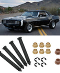 16 Pcs Auto Metal Direct Door Hinge Pin And Bushing Repair Kit Stainless Steel A00031 For Chevrolet Camaro 1967 1968 1969 Nova 1968 To 1979 And Pontiac Firebird 1968 1969 Replacement Fits Classic GM Door Hinge Pins And Bushings; classic Camaro in background