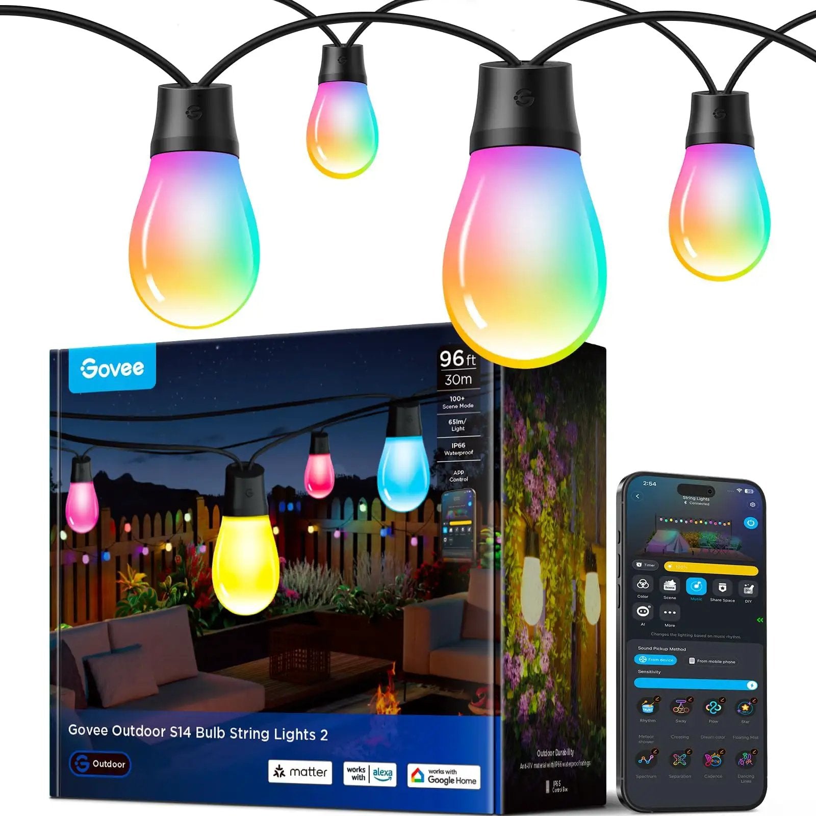 Lit Outdoor String Lights 96ft Dual Rope RGBC ✓