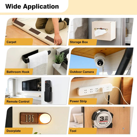 Wide application of Brown 2 X 5 Inch Heavy Duty Hook And Loop Strips With Sticky Back Adhesive Mounting Tape for various surfaces.