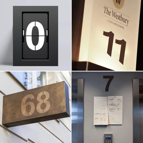 12 Inch Large Number Stencils Set With 0 To 9 Reusable PET Plastic Templates, showcasing examples of custom number usage on signs.