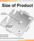 Universal Bed Frame Brackets With Heavy Duty Zinc Coated Iron Bed Rail Hook Plates For Headboard And Footboard Four Piece Hardware Kit Includes Mounting Screws For Dead Easy No Sweat Diy Fixes dimensions showing size specifications for mounting.