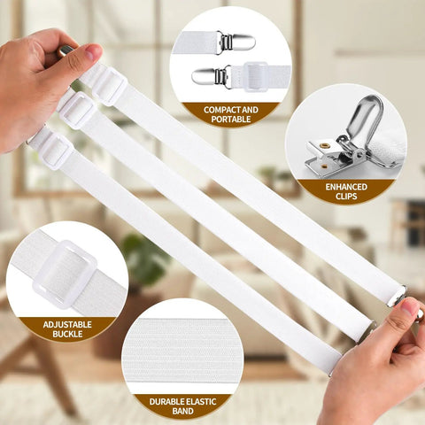 Hands holding Six Pack Hidden Strap Tablecloth Clips For Outdoor Use No Slip Elastic Table Cover Holder showing adjustable elastic straps