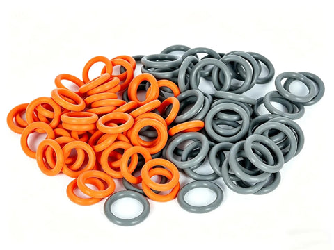 Pressure Washer O-Rings Set For Quick Connect Couplers, One Quarter Inch And Three Eighths Inch Seals, 50 Pack In Red And Gray