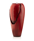 33 Inch Outdoor Vintage Cascading Antique Jar Water Fountain With LED Lights Red finish for garden decor, showing front view.