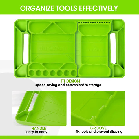 Flexible Tool Tray Set Three Piece Silicone Tool Holder For Mechanics Heat And Chemical Resistant Organizer Green Pack