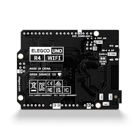 Uno R4 WiFi Starter Kit For Beginners That Plays Nice With Arduino IDE Includes 32 Bit Renesas RA4M1 Processor USB C Connectivity Built In WiFi And Bluetooth 8x12 LED Matrix Qwiic Connector For STEM Projects And Hands On Learning, black PCB back