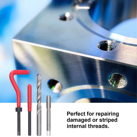 M9x1.25mm Thread Repair Kit: Ultimate Tool To Restore Stripped Internal Threads On Cars Fast. Durable Inserts Fix Damaged Holes In Soft Materials And Prevent Future Wear For A Solid Grip Every Single Time. Drill, tap, and insert tools for repairing damaged internal threads in metal