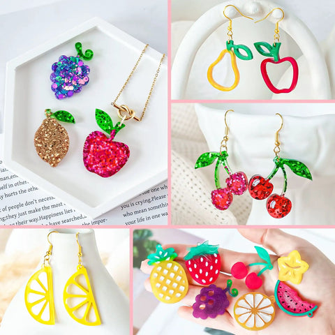 4 Piece Fruit Themed Soft Flexible Silicone Resin Molds For Drop Earrings Keychains Pendants Easy Peasy DIY Jewelry Making Kits Next Level Weekend Craft Projects