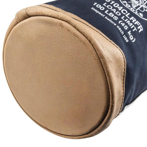 Bottom view of Beefy Heavy Duty Canvas Tool Bucket With Zip Top Flame Resistant Closure for Overhead Lifts, 100 Pound Load Capacity