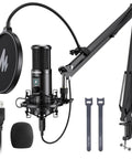 USB Condenser Microphone Kit For PC with boom arm, pop filter, and accessories for singing podcast studio sessions
