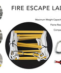 Emergency Fire Escape Rope Ladder For Three To Four Story Homes 32 Foot Flame Resistant Safety Ladder shown with hooks and belt
