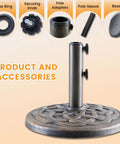Heavy Duty 30 Lbs Patio Umbrella Base With Resin Stand Weather Resistant Powder Coated Bronze Umbrella Holder With Accessories