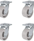 4x2 Steel Wheel Heavy Duty Semi Steel Cast Iron Swivel Casters Set Of 4 Built Tough For Easy Smooth Rolling 1,000 Lb Capacity Per Caster, 4 Inch Wheel, Top Plate 4x4-1/2, Silver Finish