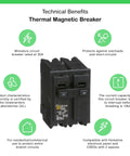 Homeline 30 Amp 2 Pole Mini Circuit Breaker For 120 240V AC With 10kA Breaking Capacity Heavy Duty Plug In Mount Standard Type Residential Use Fast Installation And Safe Protection HOM230CP black 30A breaker for Homeline panel