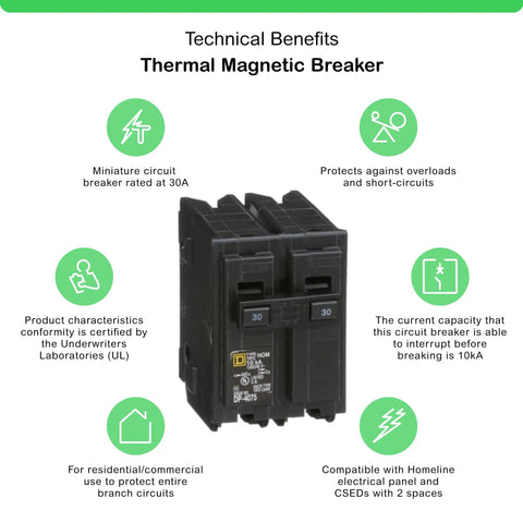 Homeline 30 Amp 2 Pole Mini Circuit Breaker For 120 240V AC With 10kA Breaking Capacity Heavy Duty Plug In Mount Standard Type Residential Use Fast Installation And Safe Protection HOM230CP black 30A breaker for Homeline panel