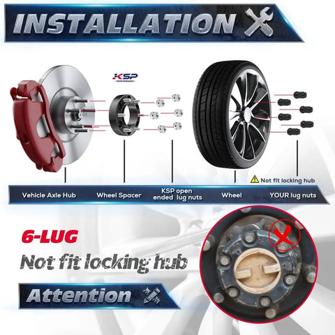 Installation diagram of 6x5.5 Wheel Spacers For Toyota Tacoma 4Runner 1.5 Inch Forged Beefed Up Hub Centric Adapters Kit