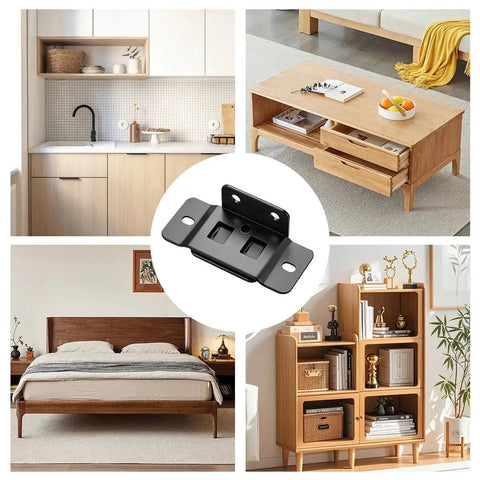 Beefy Heavy Duty Corner Brackets Set with Quick Fitting L Shape Furniture Joint Braces for shelves and cabinets in use.