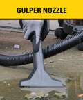 Lightweight 10 Pound Wet Dry Vacuum With 4 Peak HP Power, 4 Gallon Stainless Steel Vacuum gulper nozzle in use on concrete floor