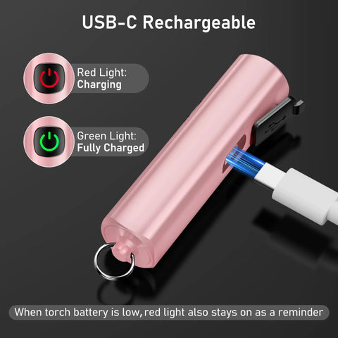 USB-C charging feature on EDC Rechargeable Keychain Flashlight 360 Lumen Mini Pocket Light with indicators