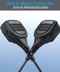 Front view of Durable 2 Pin Shoulder Microphone for Kenwood radios with dual units, emphasizing rugged design and compatibility.