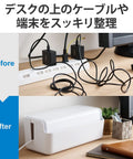 Premium Desktop Wire Management Box Featuring 10 Outlet Power Strip Cover With Built In Phone Stand To Ditch Tangled Cords For Good And Level Up Your Clean Desk Setup White. Before and after cable organization.