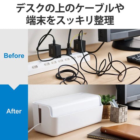 Premium Desktop Wire Management Box Featuring 10 Outlet Power Strip Cover With Built In Phone Stand To Ditch Tangled Cords For Good And Level Up Your Clean Desk Setup White. Before and after cable organization.