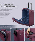 Underseat Carry On Luggage With USB Port 16 Inch Two Wheel Spinner Bag for airlines, open compartments view