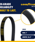 Beefed-Up Serpentine Belt 7-Rib 56.5 Inch High-Performance Multi V Drive Belt for Acura ILX TLX Honda Accord CR-V BMW Z8 Fits Popular Cars for Reliable Power, Smooth Operation, and Long-Lasting Durability, 7-rib EPDM rubber belt