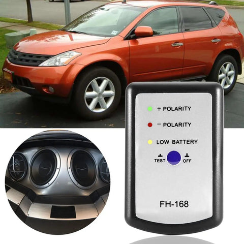 FH-168 Automotive Speaker Polarity Tester And Phase Meter For Car Audio Systems Quick Check Of Positive And Negative Wiring, The Go To Tool For Tweeters, Door Speakers, Subwoofers, black handheld tester with polarity lights
