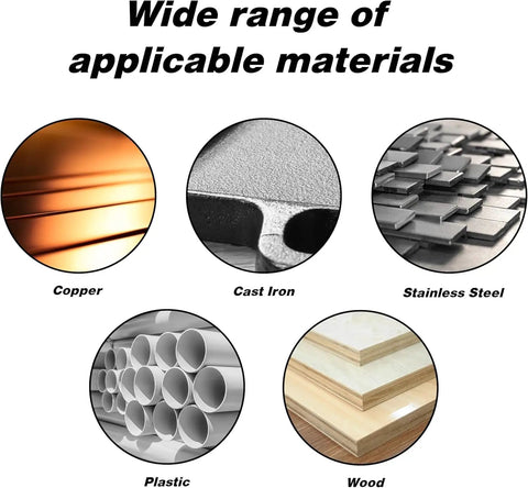 Wide range of materials for use with Heavy Duty Tungsten Carbide Die Grinder Burr Set, includes copper, cast iron, steel, plastic, wood.