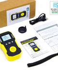 CO Detector Meter With 0 To 1000 PPM Range NIST Calibrated In USA shown with accessories, box, and certificate.