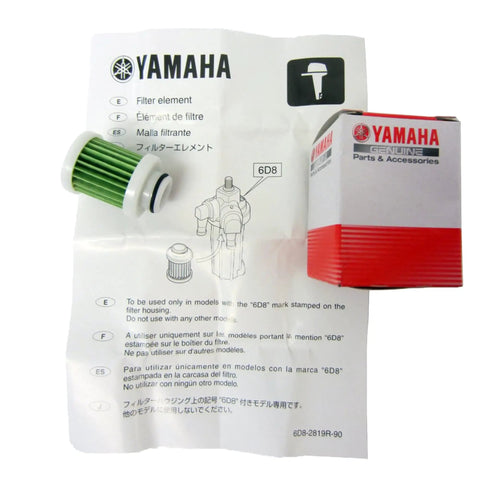Yamaha OEM Primary Fuel Filter For Specific Vehicle Part 6D8-WS24A-00-00 shown with instructions and packaging