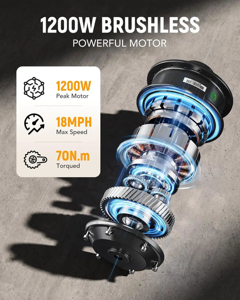 Electric Trike For Adults Foldable Step-Through With 1200W Brushless Motor 18 MPH Top Speed 55 Mile Range Removable 48V 13Ah Battery 18x3 Fat Tires Three Wheel E Tricycle Built For City Streets And Light Trails motor cutaway
