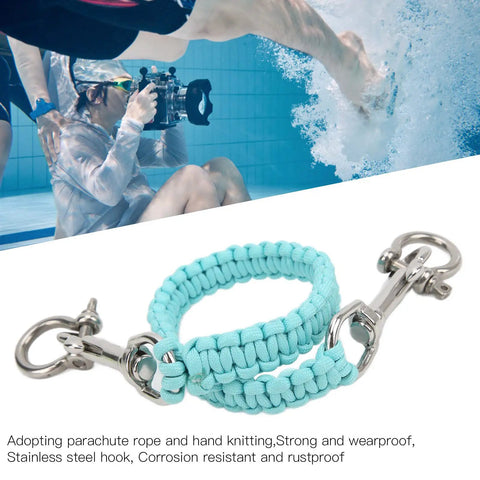 Heavy Duty Luminous Underwater Camera Carry Rope For Diving Gear Wearproof Parachute Rope Hand Knitted Lanyard Noctilucent Blue