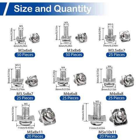 Top Tier 240 Piece Screw Terminal Block Kit With Square Washers Heavy Duty Electrical Connector Assortment For Hobby Circuits, nickel-plated screws and square washers.