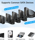 2-Pack SATA Power Splitter Cable 1 to 4, 18 AWG, 18 Inches black cable with 4x 15-pin SATA female and male connectors