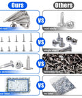 Comparison of No Nonsense Heavy Duty 450 Piece Stainless Steel Self Drilling Screws Assortment Kit with inferior screws showing features.