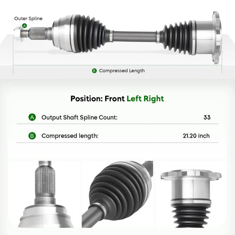 Front Left Or Right CV Axle Shaft Assembly 4WD Fits Cadillac Escalade Chevrolet Silverado 1500 Tahoe Avalanche K1500 K2500 Sierra 1500 Yukon 1999 2006 Replacement Drivetrain Part For Heavy Duty Trucks SUVs, 33-spline, 21.2 inch