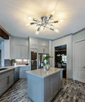 Six Lights Semi Flush Mount Ceiling Fixture With Modern Chrome Matte Finish Sputnik Chandelier For Farmhouse Kitchen