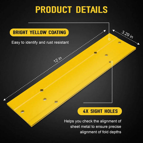 Beast 12 Inch Sheet Metal Folding Tool highlighted in yellow with 4 sight holes for alignment; ideal for HVAC duct work and metal forming.