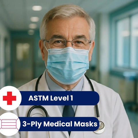 Straight Up Super Comfy Blue Disposable Face Masks Made In Usa Medical Grade 3 Ply Astm Level 1 Filtered Ear Loops 50 Pack on doctor.