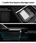 Tesla Center Console Organizer Tray For Model Y Juniper 2025 2026 And Model 3 Highland 2024 2026 shown with storage compartments