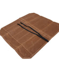 Waxed Canvas Chef Knife Roll Bag Seven Slots Lightweight Knife Carrier for kitchen use, open view showing interior compartments.