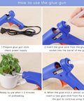 Mini Hot Glue Gun Kit 20W With 10 7mm Glue Sticks Anti Drip Spout Heat Resistant Cap for DIY projects in use steps guide.