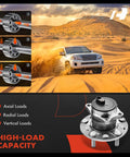 Rear Wheel Bearing Hub Assembly 5-Lug Compatible For Mitsubishi Outlander 2011-2012, Outlander Sport 2011-2012, Lancer 2008-2017 FWD ABS Compatible Rock-Solid Durable Replacement Part with high-load capacity chart and SUV driving through sand dunes.