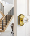 Snag This Crisp Pair Of Clear Glass Dummy Door Knobs In Classic Antique Bronze, Zero Hassle No Drill Surface Mount For Closets And French Doors, Slick Vintage Hardware To Upgrade Your Setup, installed on a modern door.