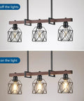Three Light Vintage Industrial Pendant With Walnut Finish And Matte Black Frame Adjustable Hanging Light For Kitchen Island E26 Base