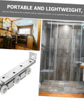 Premium Heavy Duty Barn Door Slider Track Wheel Kit With Smooth Silent Rolling Bearings For Quick Hassle Free Setup and Top Shelf Pantry Bedroom Closet Hardware, showing roller track for bathroom doors.